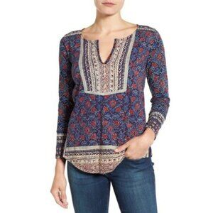 Lucky Brand Boho Long Sleeve Cotton/Modal Blend V-neck Peasant Top Medium